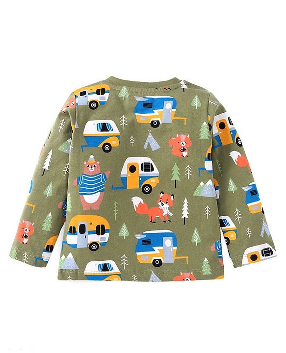 Babyhug Cotton Knit Full Sleeves Night Suit With Vehicles Print - Blue