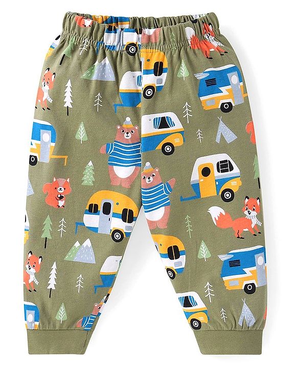 Babyhug Cotton Knit Full Sleeves Night Suit With Vehicles Print - Blue