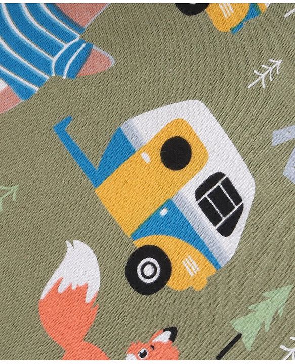 Babyhug Cotton Knit Full Sleeves Night Suit With Vehicles Print - Blue