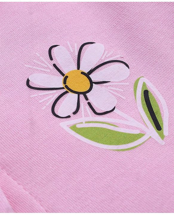 Babyhug Cotton Knit Full Sleeves Peter Pan Collared Frock with  Bloomer & Floral Print - Pink