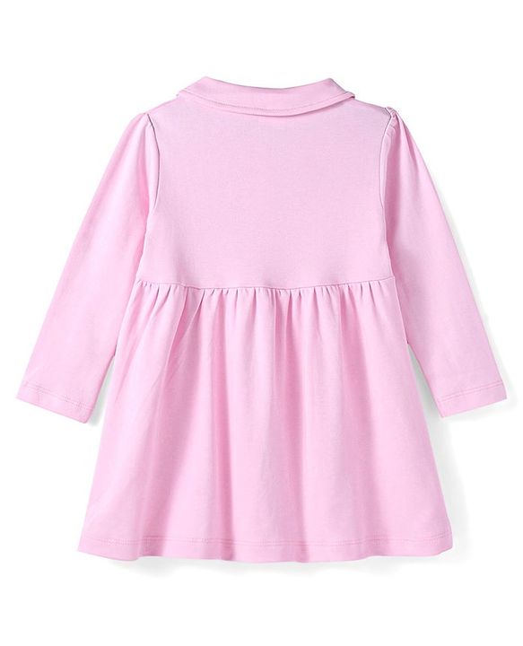 Babyhug Cotton Knit Full Sleeves Peter Pan Collared Frock with  Bloomer & Floral Print - Pink