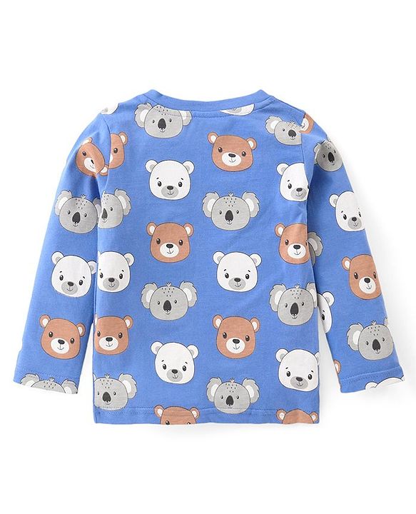 Babyhug Single Jersey Knit Dungaree and Full  Sleeves T-Shirt Set with Bear Print - Red & Blue
