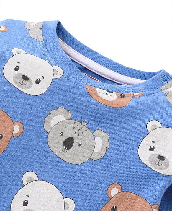 Babyhug Single Jersey Knit Dungaree and Full  Sleeves T-Shirt Set with Bear Print - Red & Blue