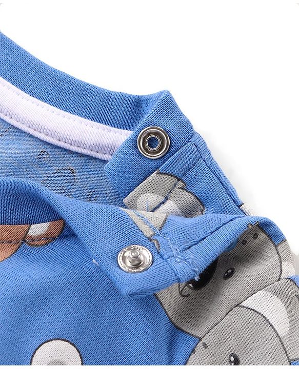 Babyhug Single Jersey Knit Dungaree and Full  Sleeves T-Shirt Set with Bear Print - Red & Blue