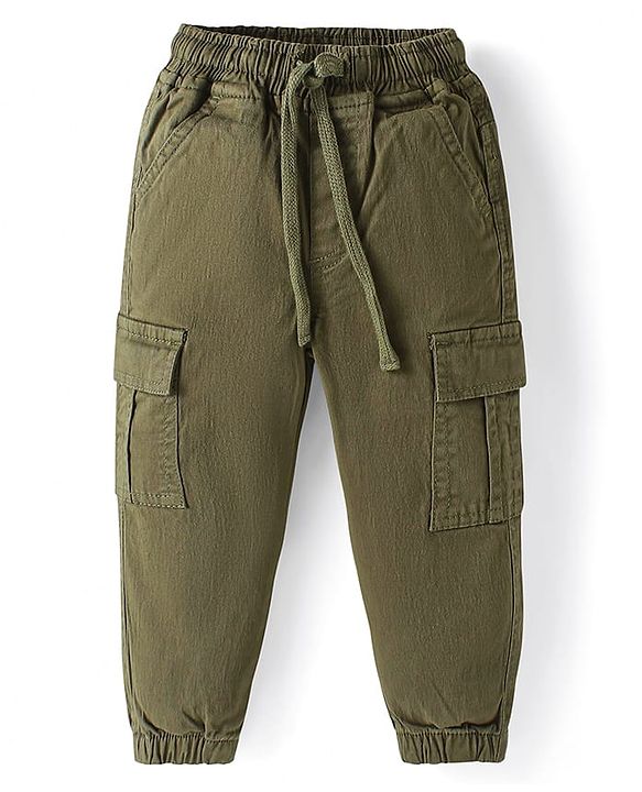Babyhug Cotton Woven Full Sleeves Shirt & Trouser Set With Tropical Theme Print - Olive Green