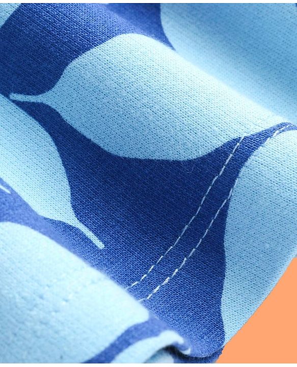 Pine Kids Cotton Knit Full Drop Shoulder Sleeves Hooded Sweatshirt Dress With Leafy Print & Front Tie Up-Blue