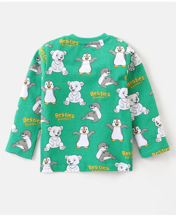 Babyhug Cotton Knit Full Sleeves Night Suit Penguin Print - Green
