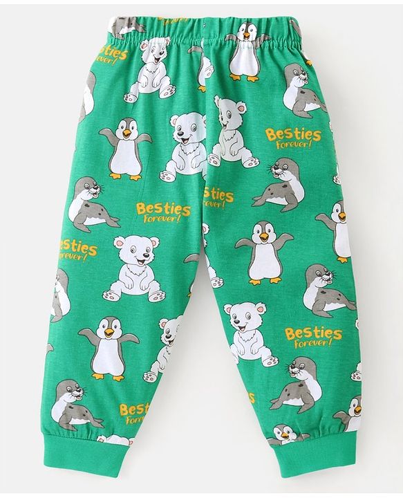 Babyhug Cotton Knit Full Sleeves Night Suit Penguin Print - Green