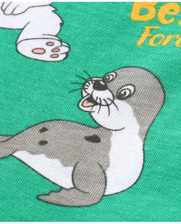 Babyhug Cotton Knit Full Sleeves Night Suit Penguin Print - Green