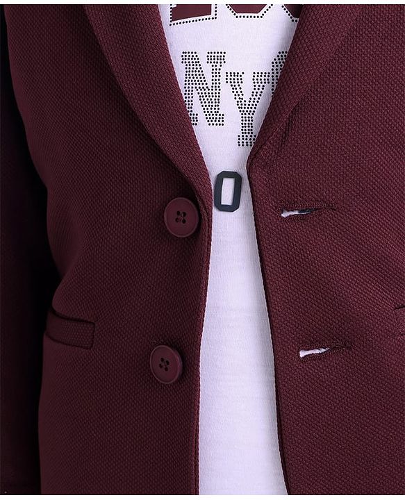 Babyhug Woven Full Sleeves Blazer & T-Shirt with Attached Text Print - Maroon