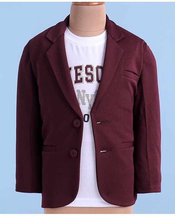 Babyhug Woven Full Sleeves Blazer & T-Shirt with Attached Text Print - Maroon