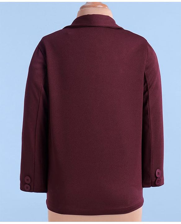 Babyhug Woven Full Sleeves Blazer & T-Shirt with Attached Text Print - Maroon