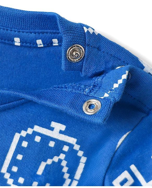 Babyhug Cotton Knit Full Sleeves Night Suit with Text Print - Blue