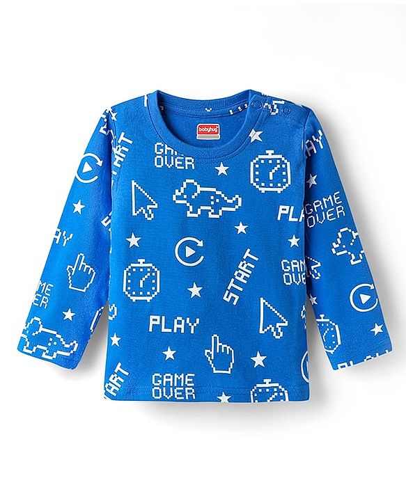 Babyhug Cotton Knit Full Sleeves Night Suit with Text Print - Blue