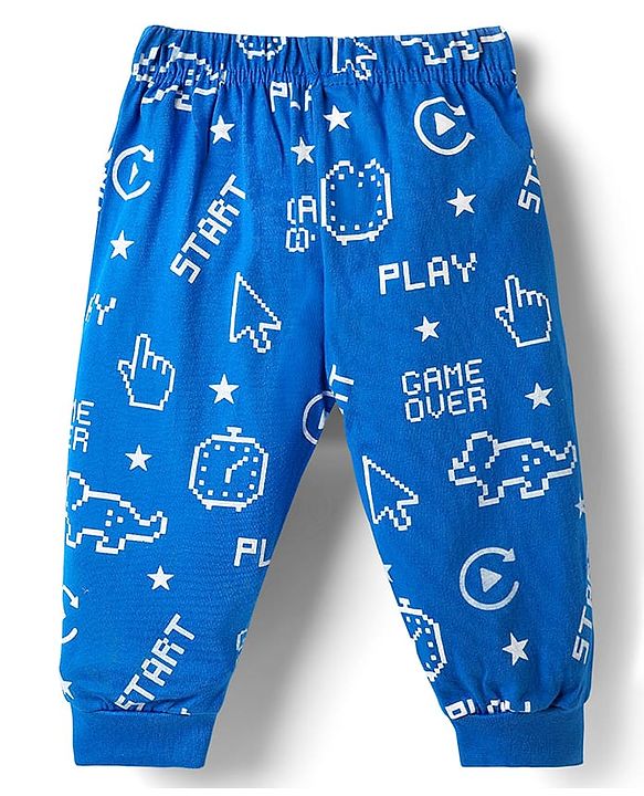 Babyhug Cotton Knit Full Sleeves Night Suit with Text Print - Blue