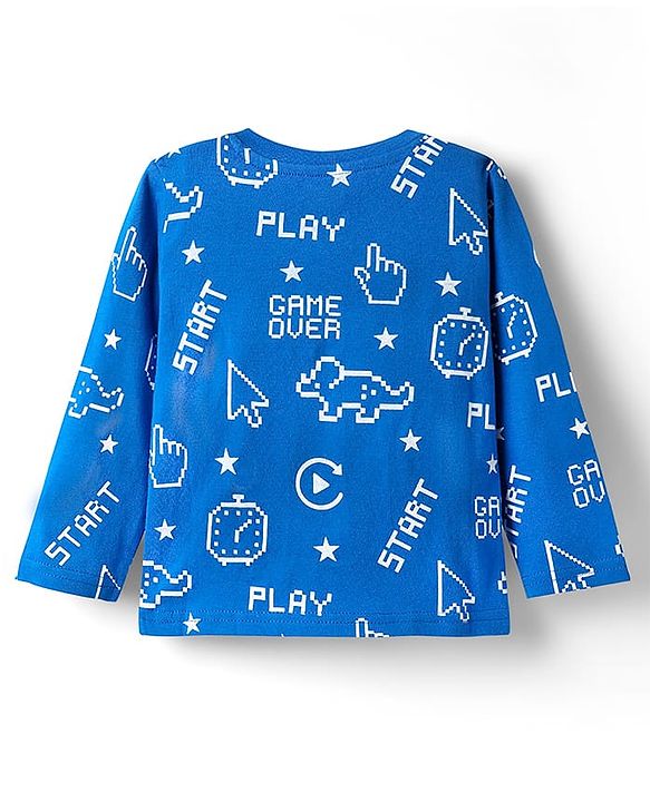 Babyhug Cotton Knit Full Sleeves Night Suit with Text Print - Blue