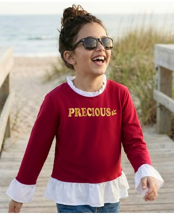 Pine Kids Cotton Knit Full Sleeves Text Printed Top - Maroon