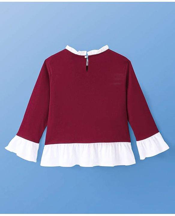 Pine Kids Cotton Knit Full Sleeves Text Printed Top - Maroon