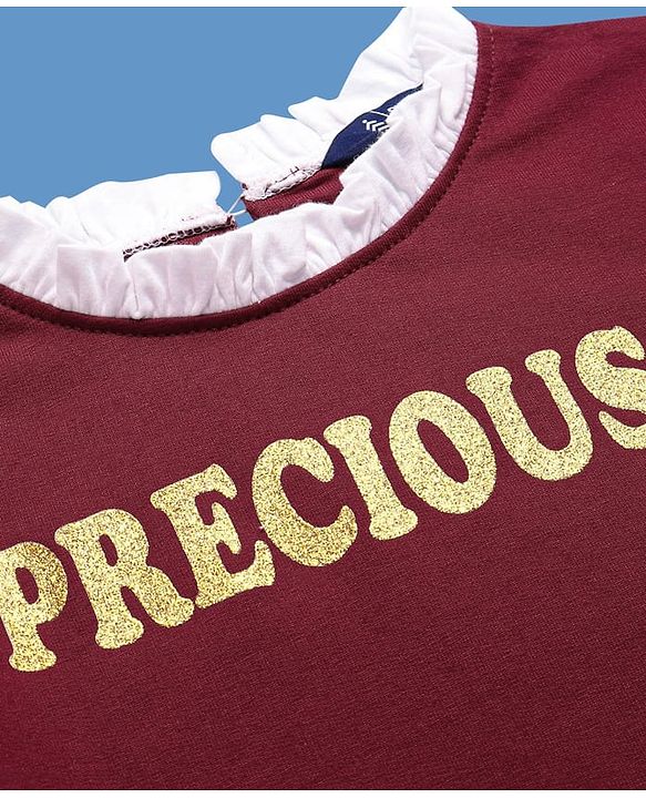 Pine Kids Cotton Knit Full Sleeves Text Printed Top - Maroon