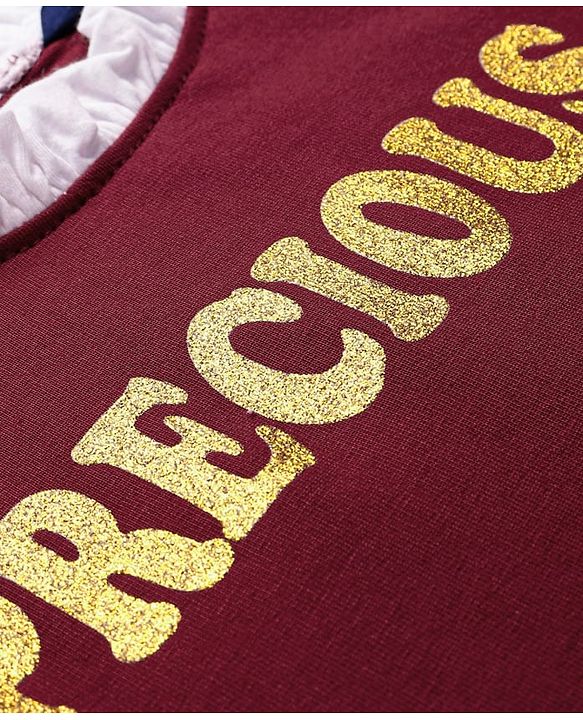 Pine Kids Cotton Knit Full Sleeves Text Printed Top - Maroon