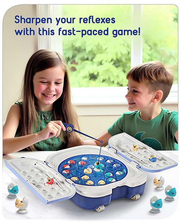 Babyhug Premium  Rechargeable Magnetic Fishing Game Portable Trolly|25 colourful fishes with 2 fish catching rods| C-Type Charging | Music & Lights | Best for Gifting | Made in India-Blue