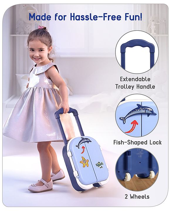 Babyhug Premium  Rechargeable Magnetic Fishing Game Portable Trolly|25 colourful fishes with 2 fish catching rods| C-Type Charging | Music & Lights | Best for Gifting | Made in India-Blue