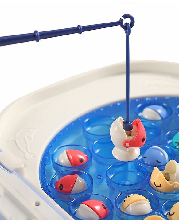 Babyhug Premium  Rechargeable Magnetic Fishing Game Portable Trolly|25 colourful fishes with 2 fish catching rods| C-Type Charging | Music & Lights | Best for Gifting | Made in India-Blue