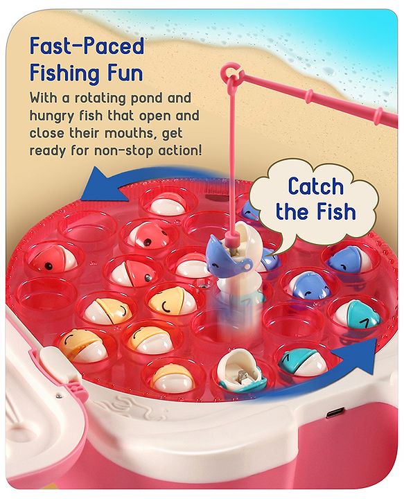 Babyhug Premium  Rechargeable Magnetic Fishing Game Portable Trolly|25 colourful fishes with 2 fish catching rods| C-Type Charging | Music & Lights | Best for Gifting | Made in India-Blue