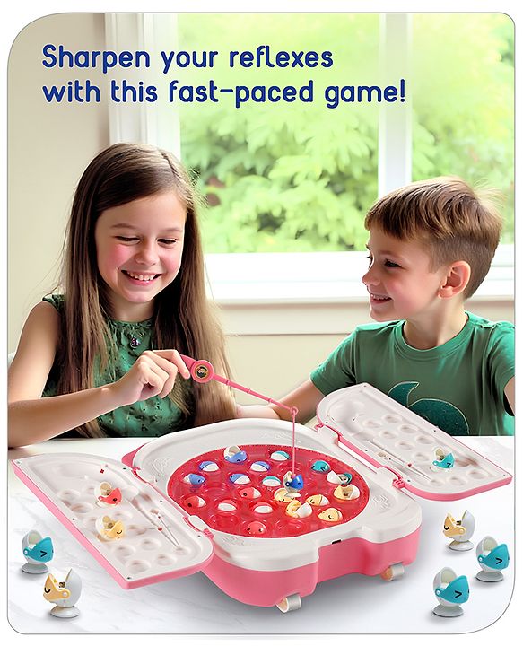 Babyhug Premium  Rechargeable Magnetic Fishing Game Portable Trolly|25 colourful fishes with 2 fish catching rods| C-Type Charging | Music & Lights | Best for Gifting | Made in India-Blue