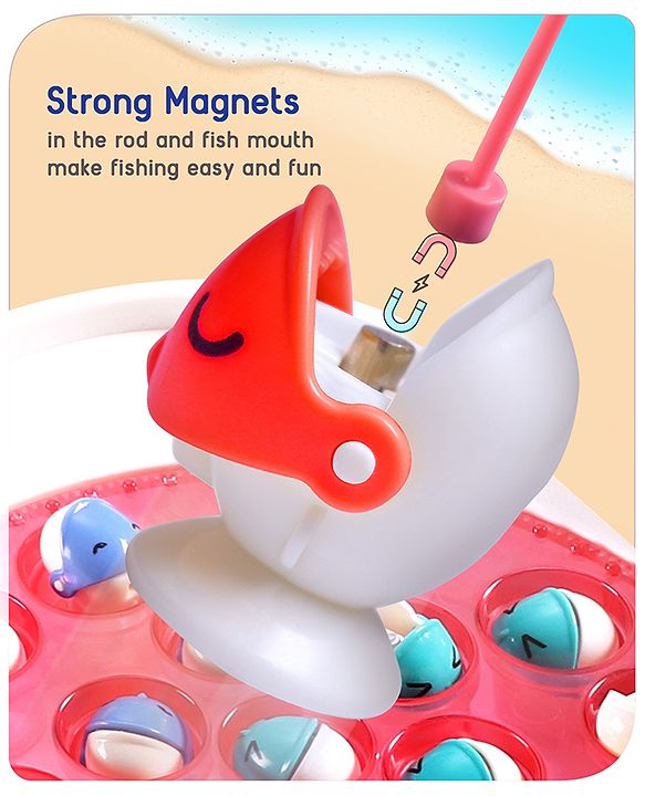 Babyhug Premium  Rechargeable Magnetic Fishing Game Portable Trolly|25 colourful fishes with 2 fish catching rods| C-Type Charging | Music & Lights | Best for Gifting | Made in India-Blue