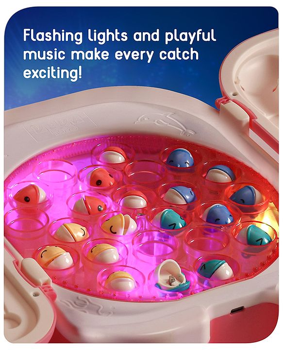 Babyhug Premium  Rechargeable Magnetic Fishing Game Portable Trolly|25 colourful fishes with 2 fish catching rods| C-Type Charging | Music & Lights | Best for Gifting | Made in India-Blue