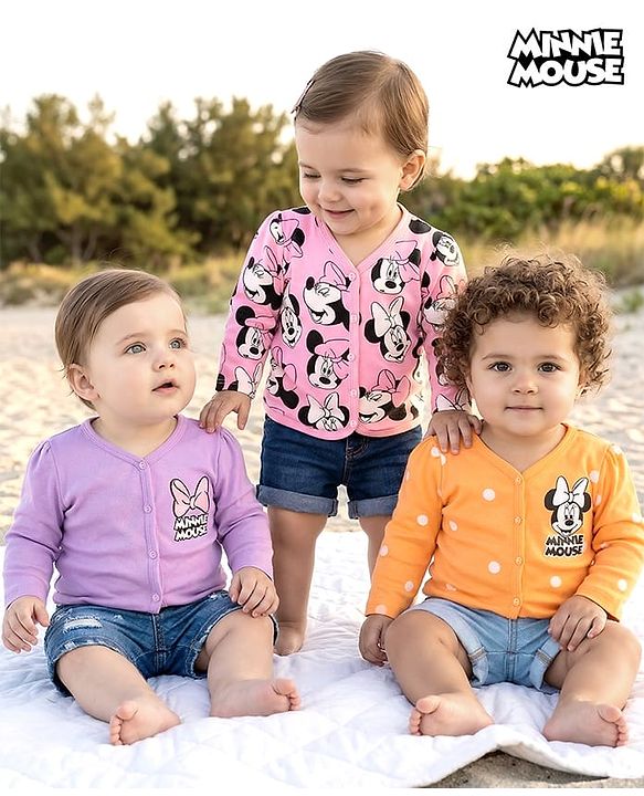 Babyhug Disney Interlock Knit Full Sleeves Jhablas with Minnie Mouse Graphics Pack of 3 - Orange Pink & Lilac
