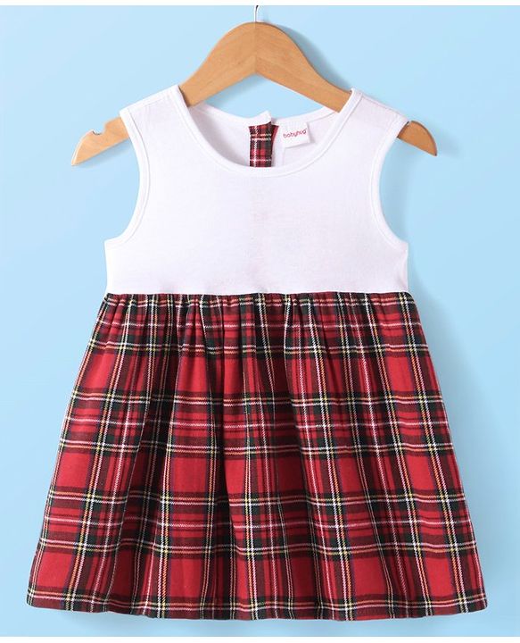 Babyhug Checkered Frock With Full Sleeves Shrug - Red