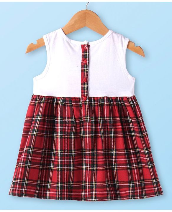 Babyhug Checkered Frock With Full Sleeves Shrug - Red