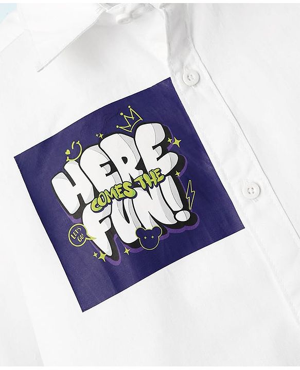 Pine Kids Cotton Woven Full Sleeves Shirt With Text Print - White