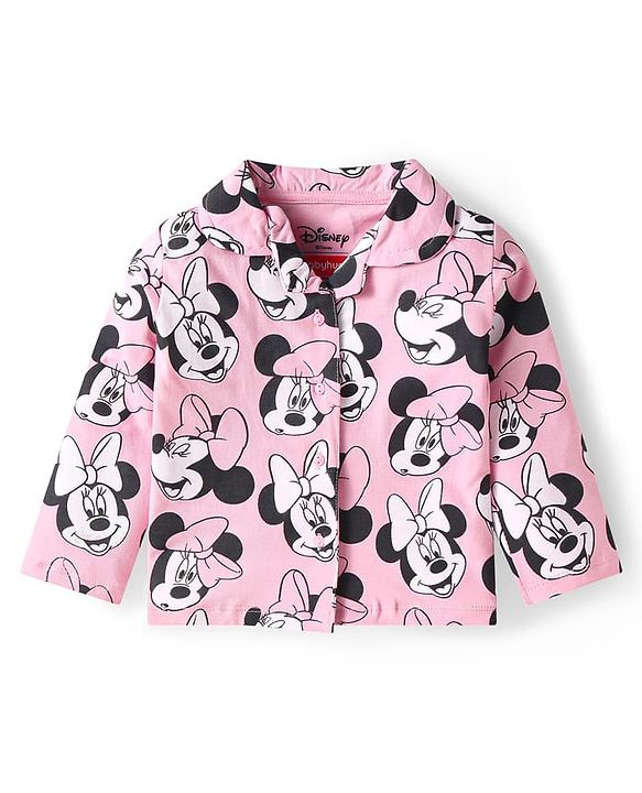 Babyhug Disney Single Jersey Knit Full Sleeves Night Suit with Minnie Mouse Print - Pink