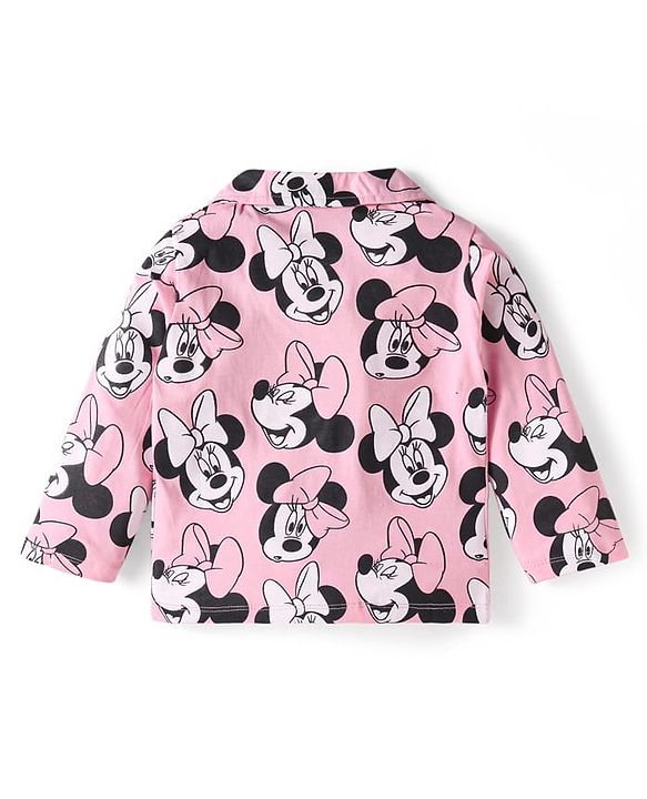 Babyhug Disney Single Jersey Knit Full Sleeves Night Suit with Minnie Mouse Print - Pink
