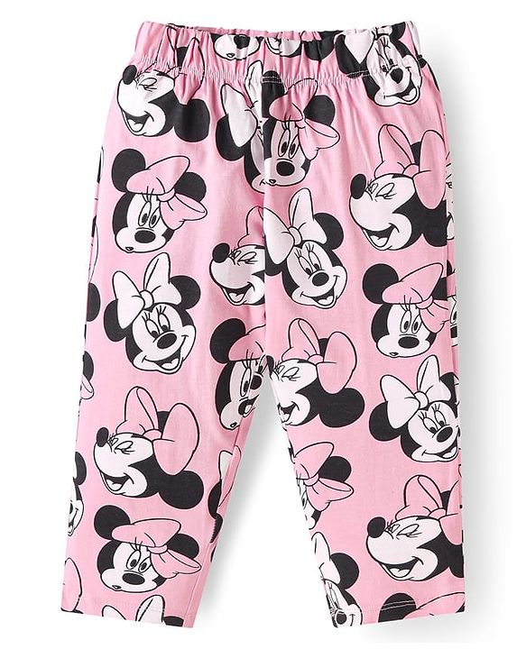 Babyhug Disney Single Jersey Knit Full Sleeves Night Suit with Minnie Mouse Print - Pink