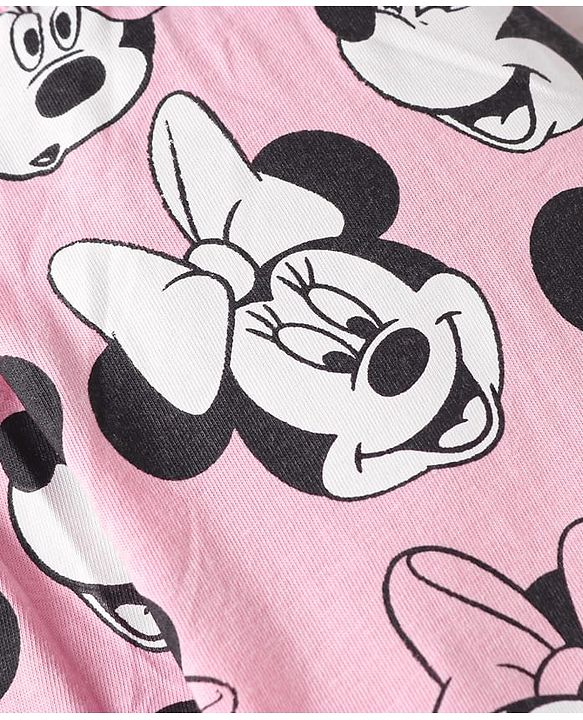 Babyhug Disney Single Jersey Knit Full Sleeves Night Suit with Minnie Mouse Print - Pink