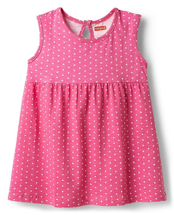 Babyhug Interlock Knit Sleeveless Heart Printed Frock - Olive Green