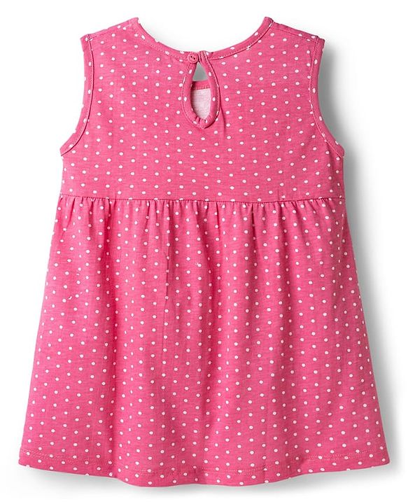 Babyhug Interlock Knit Sleeveless Heart Printed Frock - Olive Green