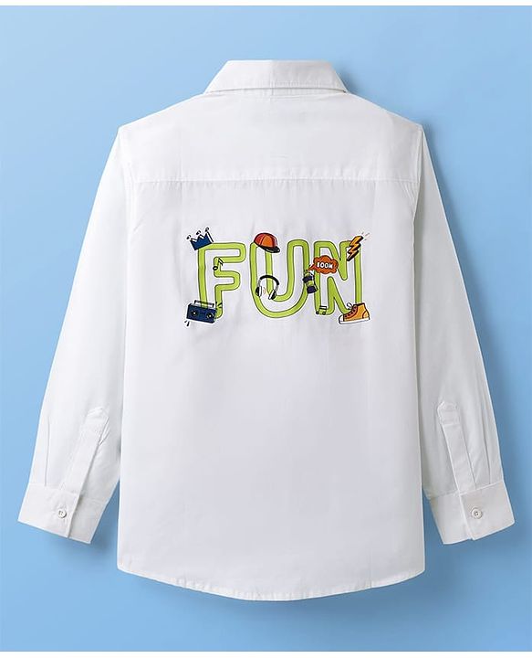 Pine Kids Cotton Woven Full Sleeves Text Printed Shirts - White