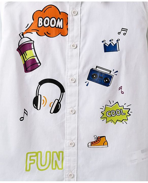 Pine Kids Cotton Woven Full Sleeves Text Printed Shirts - White