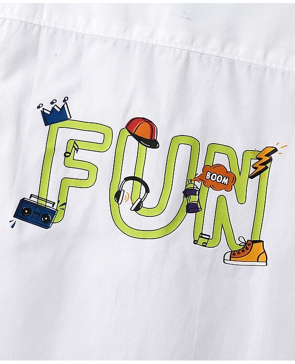Pine Kids Cotton Woven Full Sleeves Text Printed Shirts - White