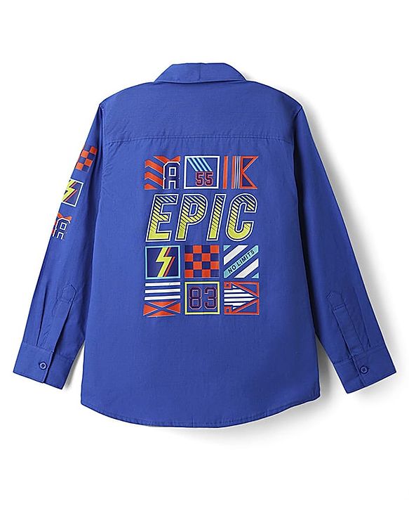 Pine Kids Cotton Woven Full Sleeves Shirt With Text Print In Front & Back - Royal Blue