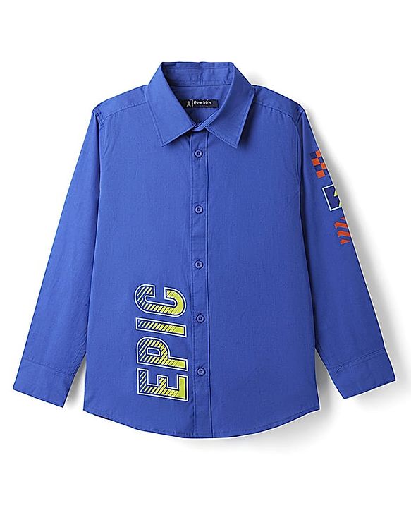 Pine Kids Cotton Woven Full Sleeves Shirt With Text Print In Front & Back - Royal Blue