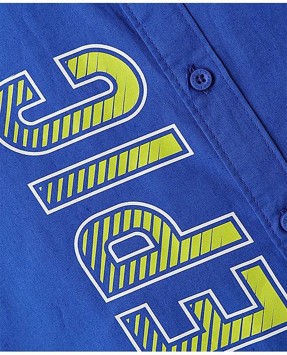 Pine Kids Cotton Woven Full Sleeves Shirt With Text Print In Front & Back - Royal Blue