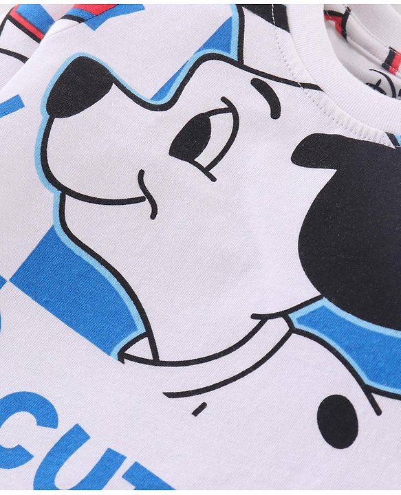 Babyhug Disney Single Jersey Knit Full Sleeves Night Suit With 101 Dalmatian Print - White
