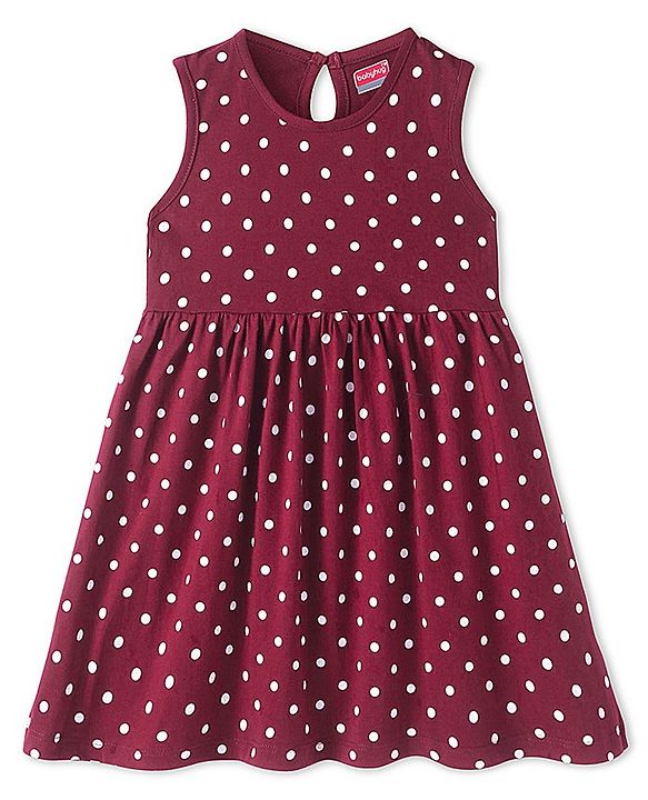Babyhug Single Jersey Knit Sleeveless Frock with Polka Dot Print- Maroon