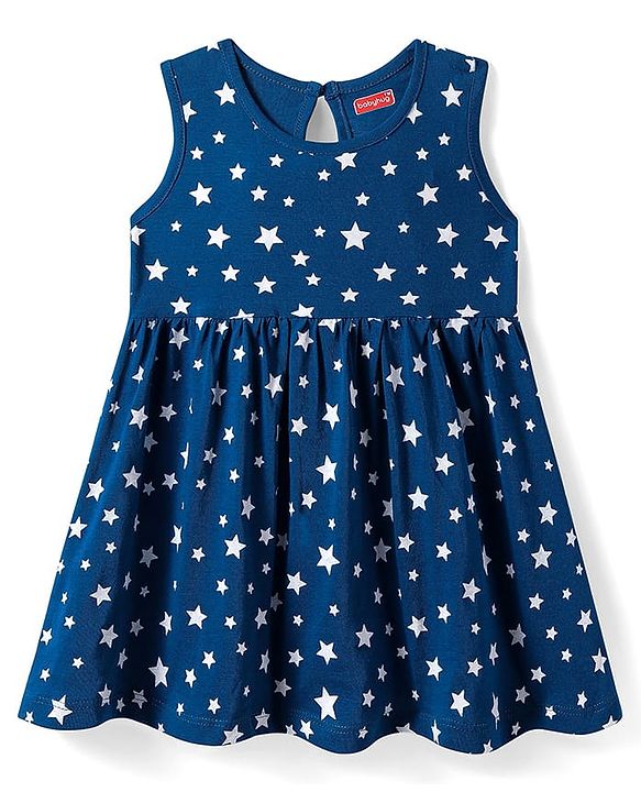 Babyhug Single Jersey Knit Sleeveless Star Printed Frock - Navy Blue